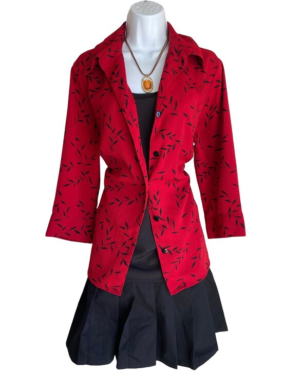 Jackets & Blazers - Vintage Plus 1X Cherry Red Button Up Blouse Blazer Set Whimsigoth Officecore Top